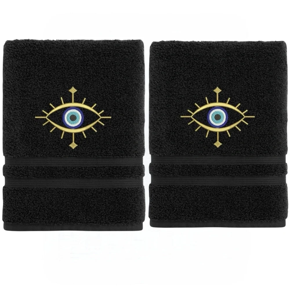 2 Evil Eye Embroidered Hand towels set of 2 Pick one New Made to order Black